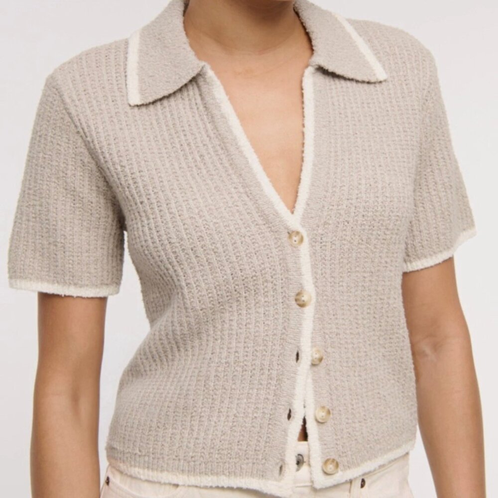 Abercrombie & Fitch Womens Short Sleeve Crochet Knit Style Polo Size Large NWT